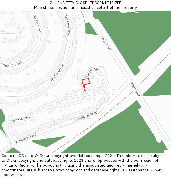 2, HENRIETTA CLOSE, EPSOM, KT18 7FB: Location map and indicative extent of plot