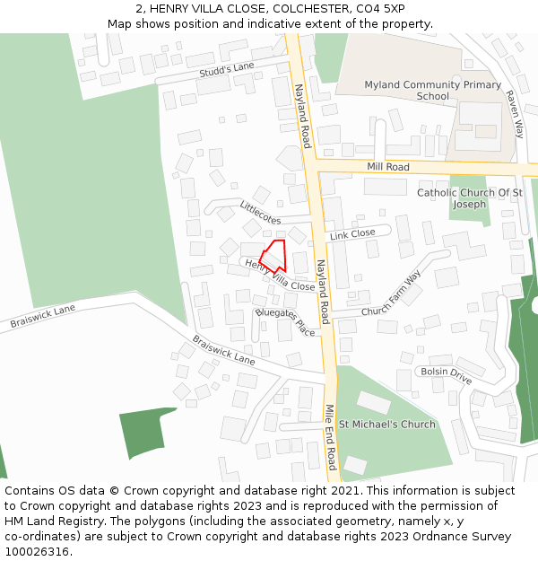 2, HENRY VILLA CLOSE, COLCHESTER, CO4 5XP: Location map and indicative extent of plot