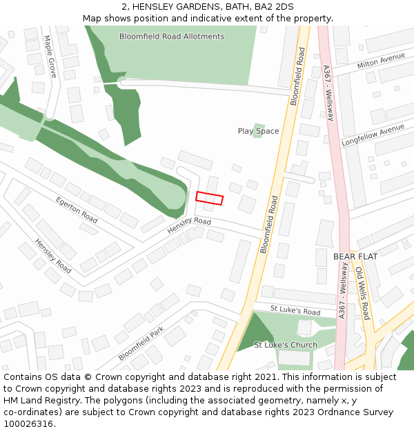 2, HENSLEY GARDENS, BATH, BA2 2DS: Location map and indicative extent of plot