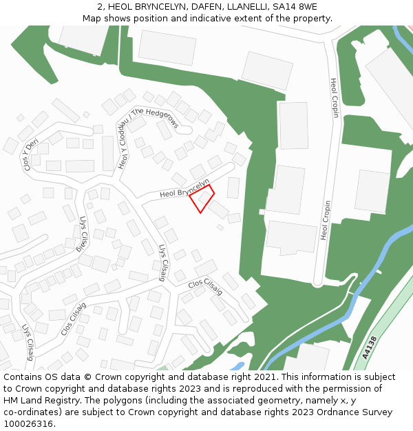 2, HEOL BRYNCELYN, DAFEN, LLANELLI, SA14 8WE: Location map and indicative extent of plot