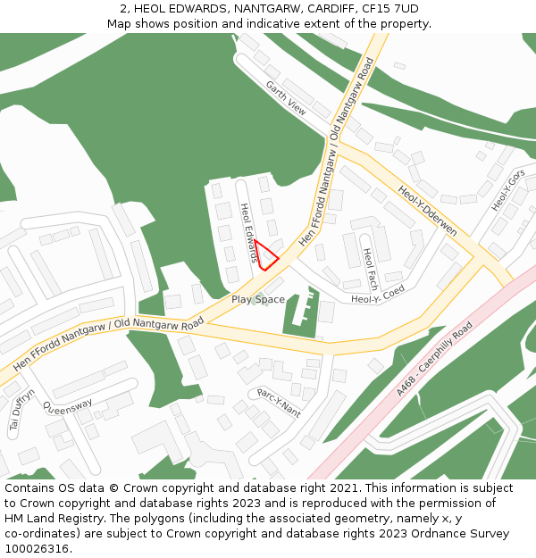 2, HEOL EDWARDS, NANTGARW, CARDIFF, CF15 7UD: Location map and indicative extent of plot