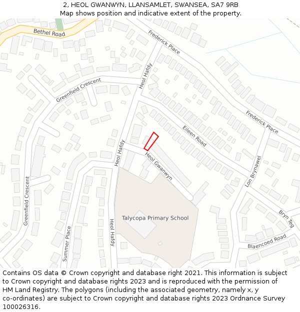 2, HEOL GWANWYN, LLANSAMLET, SWANSEA, SA7 9RB: Location map and indicative extent of plot