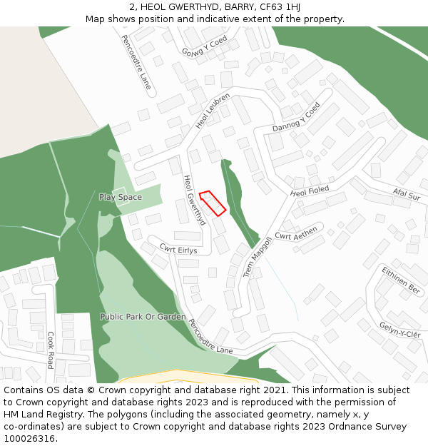 2, HEOL GWERTHYD, BARRY, CF63 1HJ: Location map and indicative extent of plot