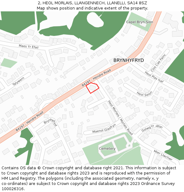 2, HEOL MORLAIS, LLANGENNECH, LLANELLI, SA14 8SZ: Location map and indicative extent of plot