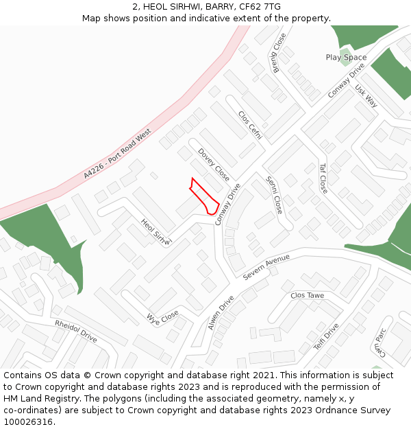 2, HEOL SIRHWI, BARRY, CF62 7TG: Location map and indicative extent of plot