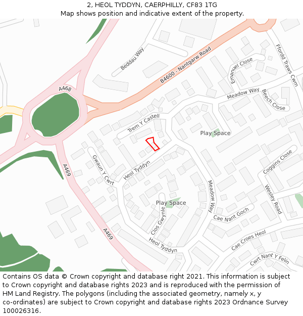 2, HEOL TYDDYN, CAERPHILLY, CF83 1TG: Location map and indicative extent of plot