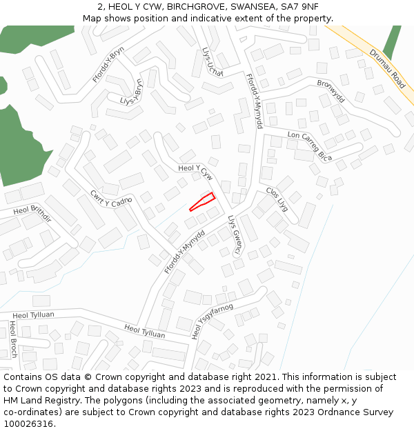 2, HEOL Y CYW, BIRCHGROVE, SWANSEA, SA7 9NF: Location map and indicative extent of plot