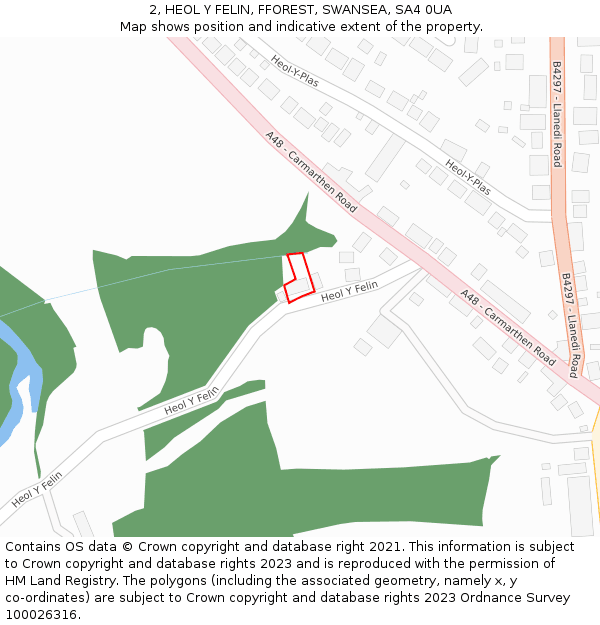 2, HEOL Y FELIN, FFOREST, SWANSEA, SA4 0UA: Location map and indicative extent of plot