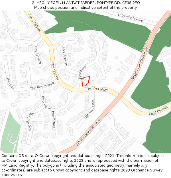 2, HEOL Y FOEL, LLANTWIT FARDRE, PONTYPRIDD, CF38 2EQ: Location map and indicative extent of plot