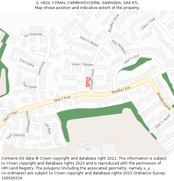 2, HEOL Y FRAN, CWMRHYDYCEIRW, SWANSEA, SA6 6TL: Location map and indicative extent of plot