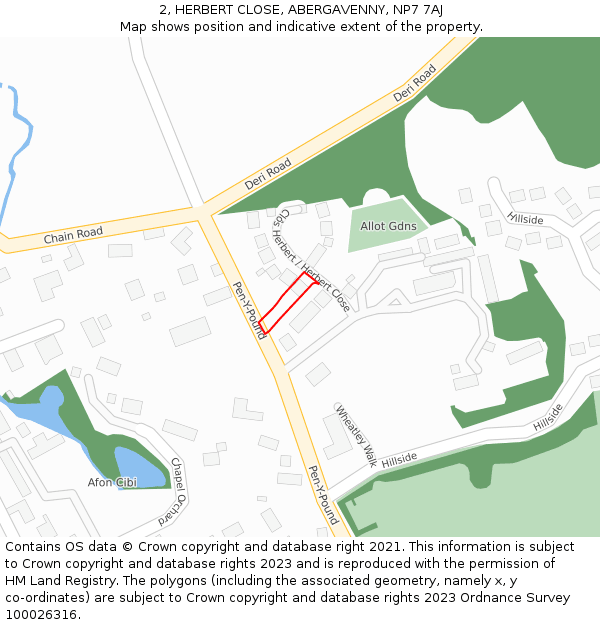 2, HERBERT CLOSE, ABERGAVENNY, NP7 7AJ: Location map and indicative extent of plot