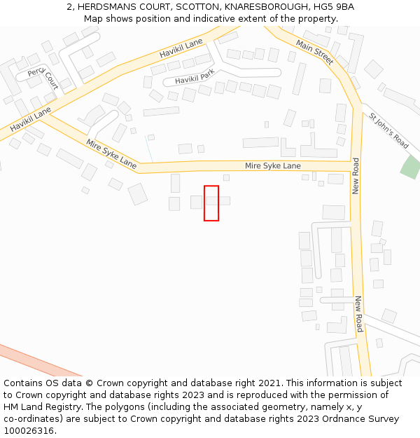 2, HERDSMANS COURT, SCOTTON, KNARESBOROUGH, HG5 9BA: Location map and indicative extent of plot