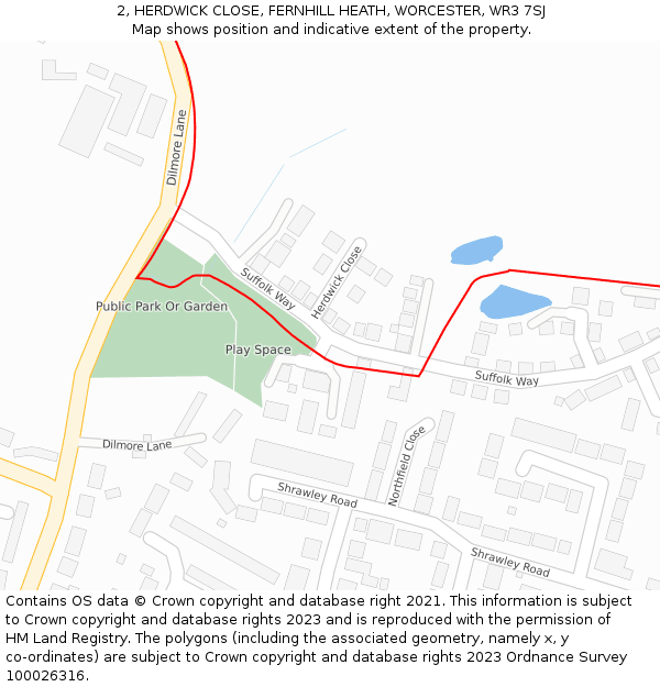 2, HERDWICK CLOSE, FERNHILL HEATH, WORCESTER, WR3 7SJ: Location map and indicative extent of plot
