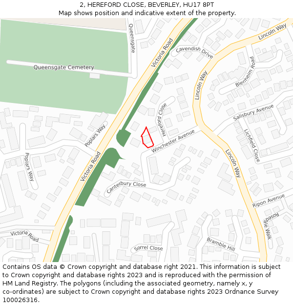 2, HEREFORD CLOSE, BEVERLEY, HU17 8PT: Location map and indicative extent of plot