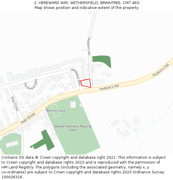 2, HEREWARD WAY, WETHERSFIELD, BRAINTREE, CM7 4EG: Location map and indicative extent of plot