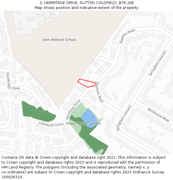 2, HERMITAGE DRIVE, SUTTON COLDFIELD, B76 2XE: Location map and indicative extent of plot