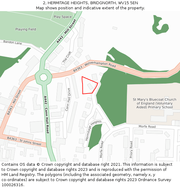 2, HERMITAGE HEIGHTS, BRIDGNORTH, WV15 5EN: Location map and indicative extent of plot