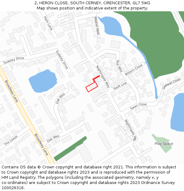 2, HERON CLOSE, SOUTH CERNEY, CIRENCESTER, GL7 5WG: Location map and indicative extent of plot