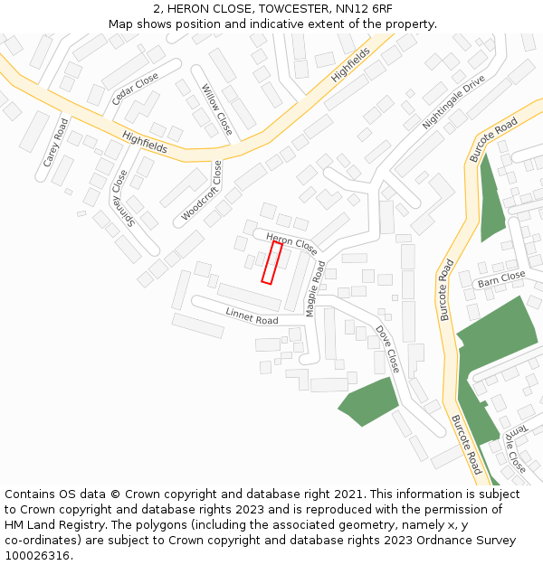 2, HERON CLOSE, TOWCESTER, NN12 6RF: Location map and indicative extent of plot