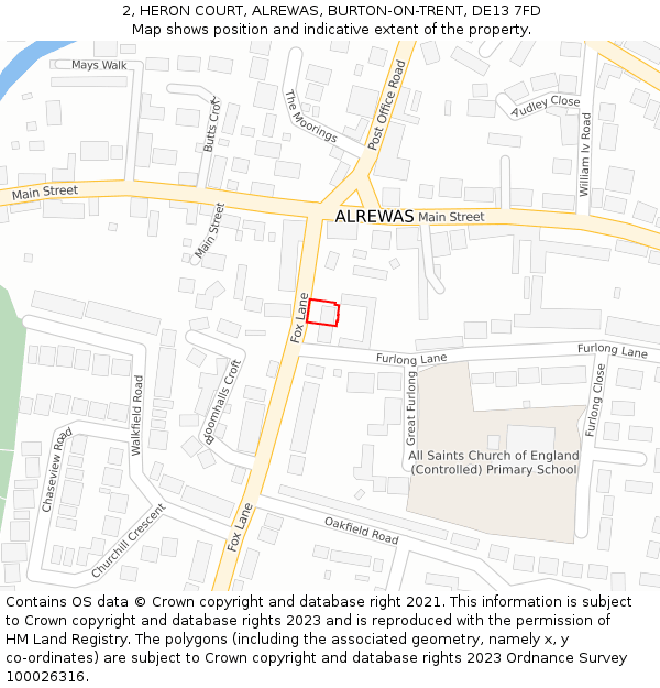 2, HERON COURT, ALREWAS, BURTON-ON-TRENT, DE13 7FD: Location map and indicative extent of plot