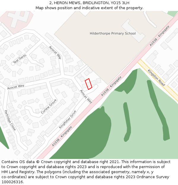 2, HERON MEWS, BRIDLINGTON, YO15 3LH: Location map and indicative extent of plot