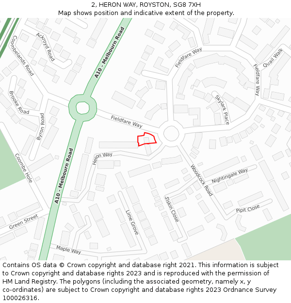 2, HERON WAY, ROYSTON, SG8 7XH: Location map and indicative extent of plot