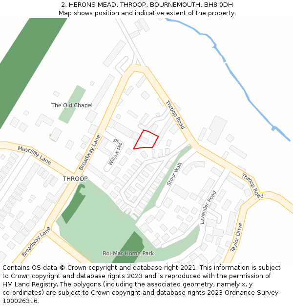 2, HERONS MEAD, THROOP, BOURNEMOUTH, BH8 0DH: Location map and indicative extent of plot