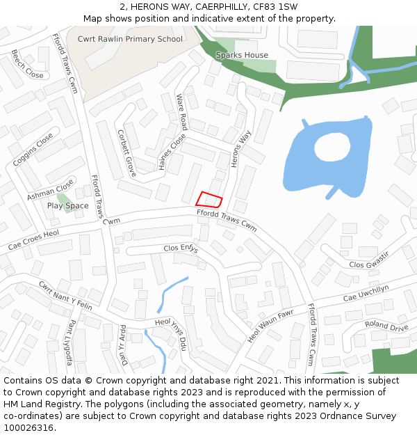 2, HERONS WAY, CAERPHILLY, CF83 1SW: Location map and indicative extent of plot