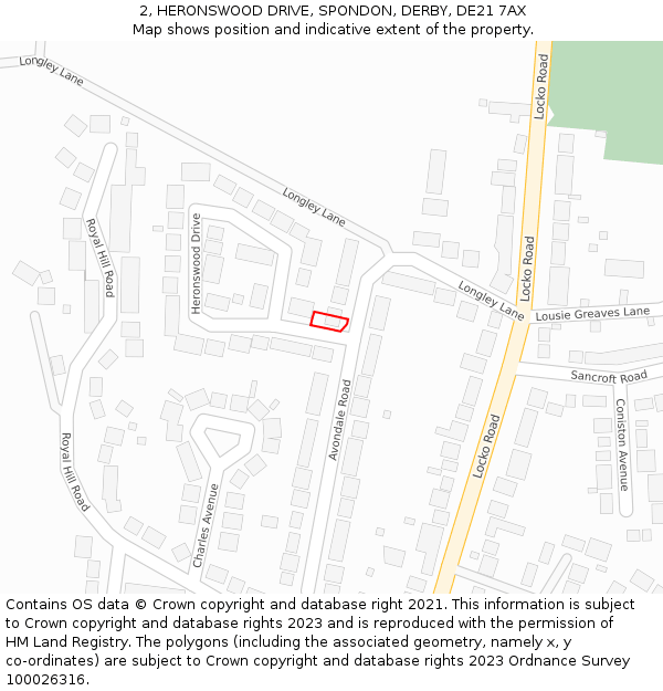 2, HERONSWOOD DRIVE, SPONDON, DERBY, DE21 7AX: Location map and indicative extent of plot