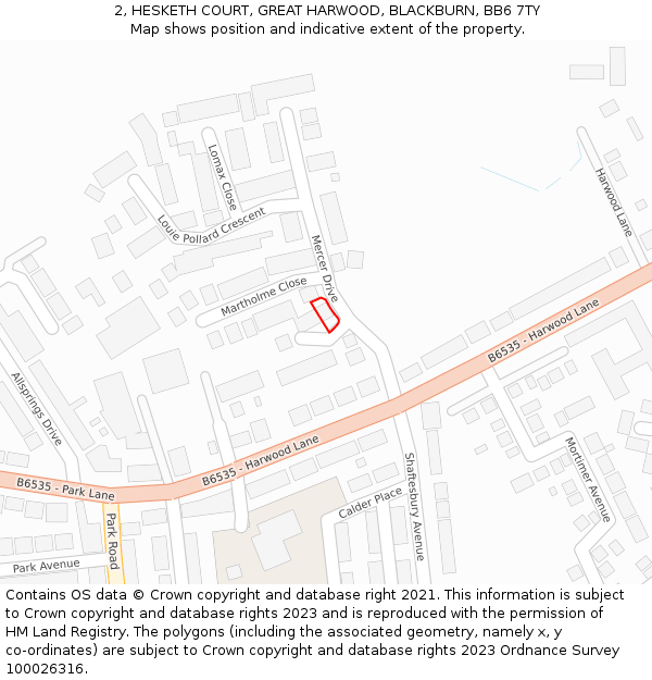 2, HESKETH COURT, GREAT HARWOOD, BLACKBURN, BB6 7TY: Location map and indicative extent of plot