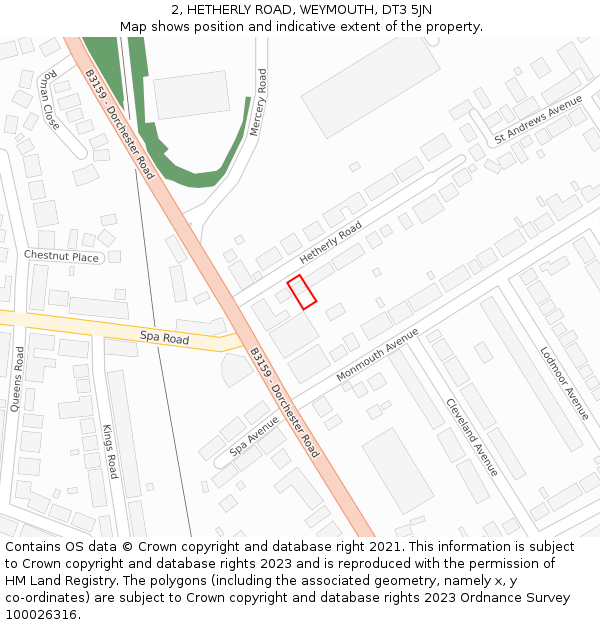 2, HETHERLY ROAD, WEYMOUTH, DT3 5JN: Location map and indicative extent of plot