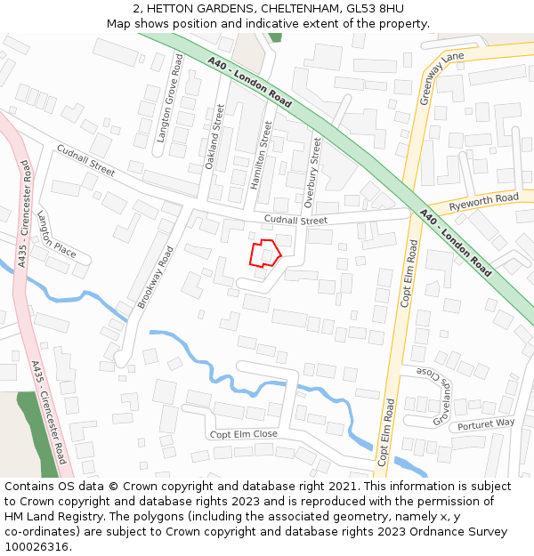 2, HETTON GARDENS, CHELTENHAM, GL53 8HU: Location map and indicative extent of plot