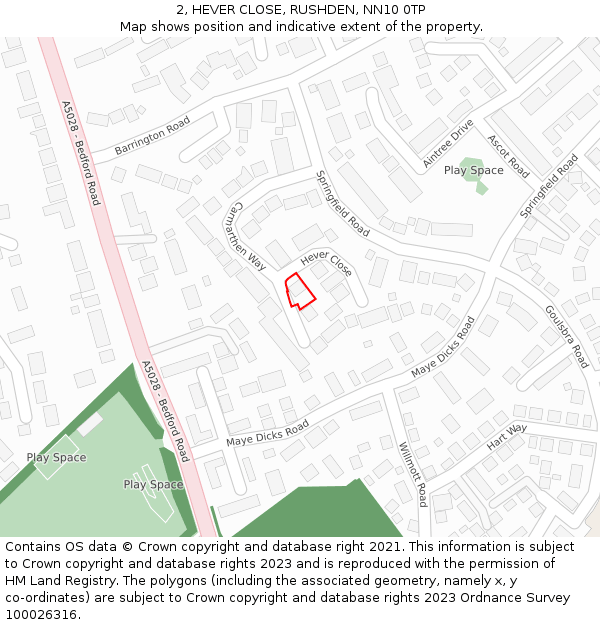 2, HEVER CLOSE, RUSHDEN, NN10 0TP: Location map and indicative extent of plot