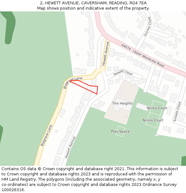 2, HEWETT AVENUE, CAVERSHAM, READING, RG4 7EA: Location map and indicative extent of plot