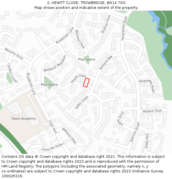 2, HEWITT CLOSE, TROWBRIDGE, BA14 7SG: Location map and indicative extent of plot