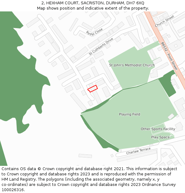 2, HEXHAM COURT, SACRISTON, DURHAM, DH7 6XQ: Location map and indicative extent of plot