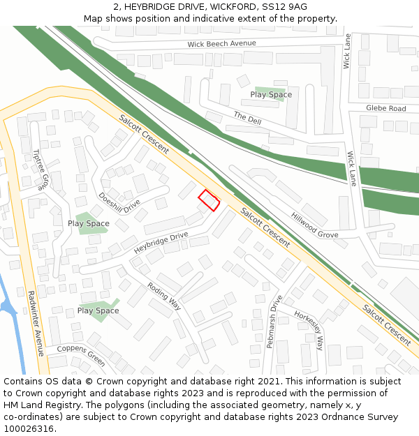 2, HEYBRIDGE DRIVE, WICKFORD, SS12 9AG: Location map and indicative extent of plot