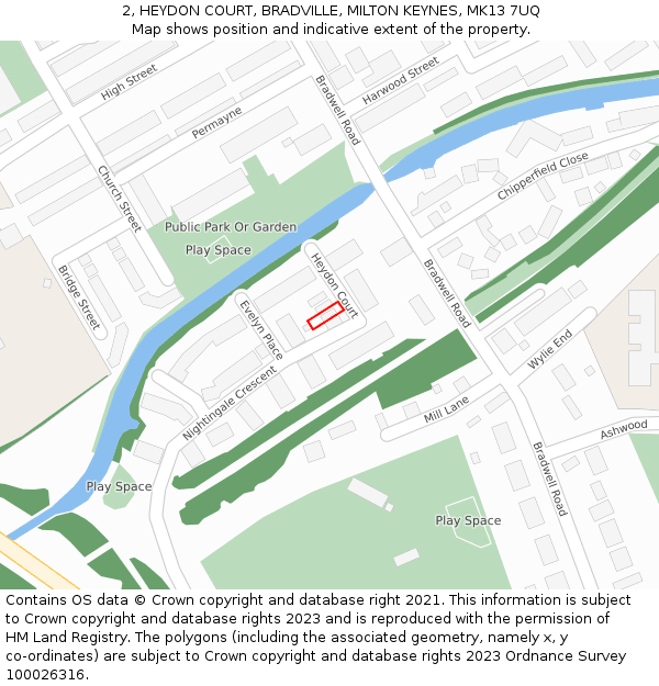 2, HEYDON COURT, BRADVILLE, MILTON KEYNES, MK13 7UQ: Location map and indicative extent of plot