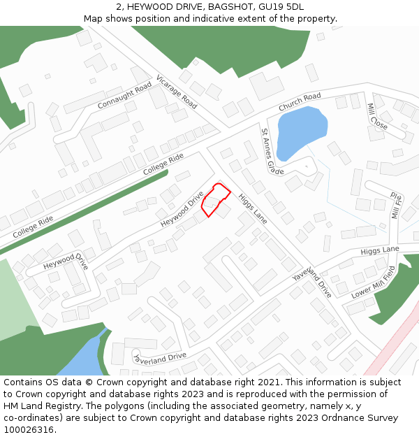 2, HEYWOOD DRIVE, BAGSHOT, GU19 5DL: Location map and indicative extent of plot