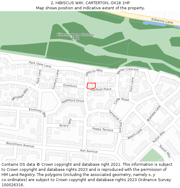 2, HIBISCUS WAY, CARTERTON, OX18 1HP: Location map and indicative extent of plot