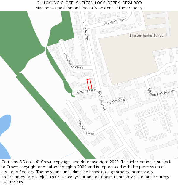 2, HICKLING CLOSE, SHELTON LOCK, DERBY, DE24 9QD: Location map and indicative extent of plot