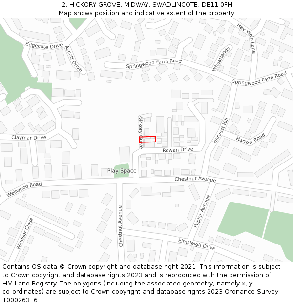 2, HICKORY GROVE, MIDWAY, SWADLINCOTE, DE11 0FH: Location map and indicative extent of plot