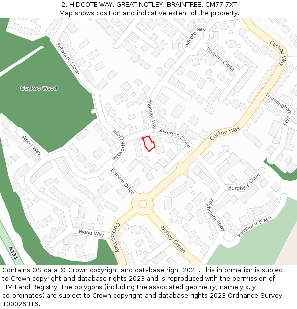 2, HIDCOTE WAY, GREAT NOTLEY, BRAINTREE, CM77 7XT: Location map and indicative extent of plot