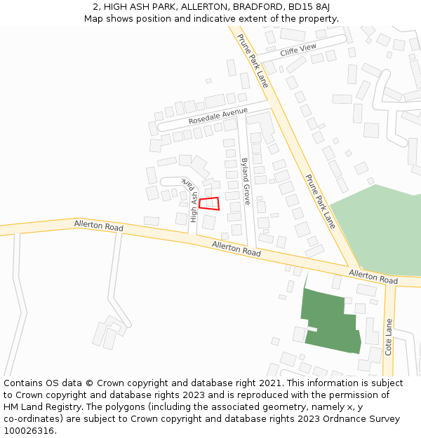 2, HIGH ASH PARK, ALLERTON, BRADFORD, BD15 8AJ: Location map and indicative extent of plot