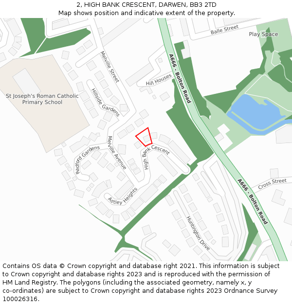 2, HIGH BANK CRESCENT, DARWEN, BB3 2TD: Location map and indicative extent of plot