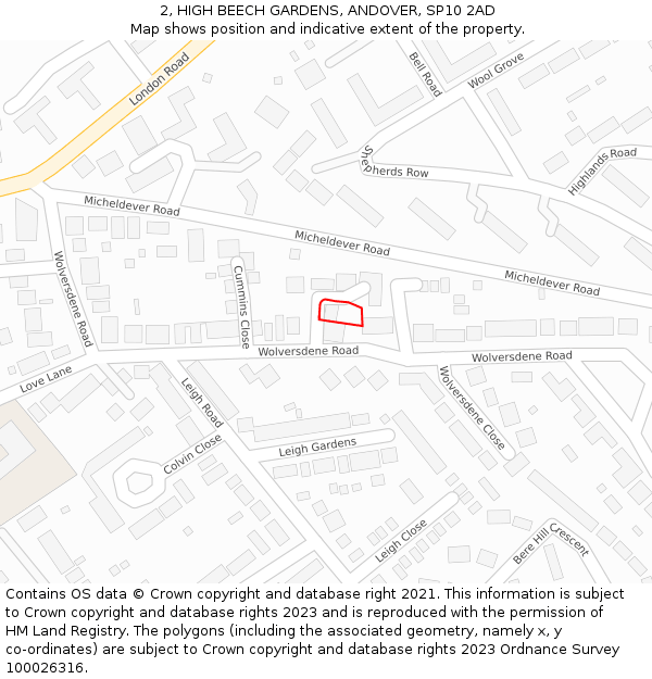 2, HIGH BEECH GARDENS, ANDOVER, SP10 2AD: Location map and indicative extent of plot