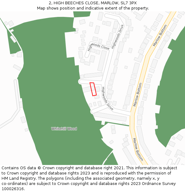 2, HIGH BEECHES CLOSE, MARLOW, SL7 3PX: Location map and indicative extent of plot