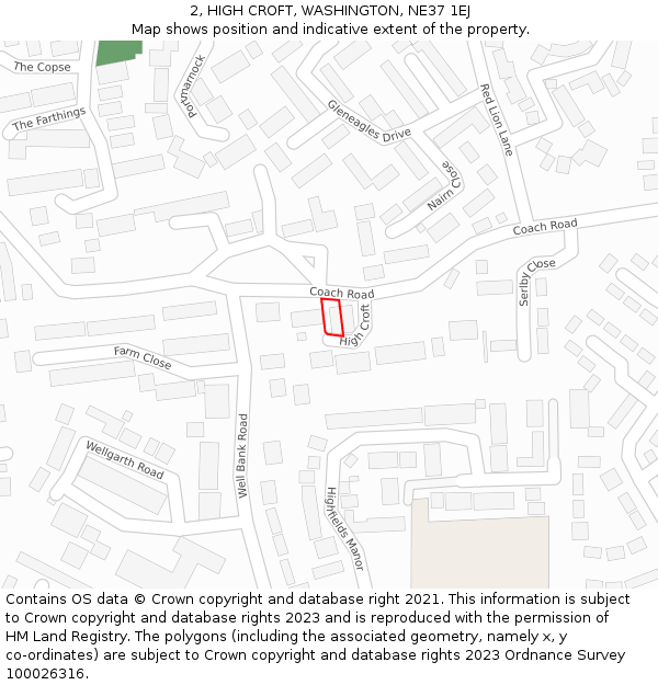 2, HIGH CROFT, WASHINGTON, NE37 1EJ: Location map and indicative extent of plot