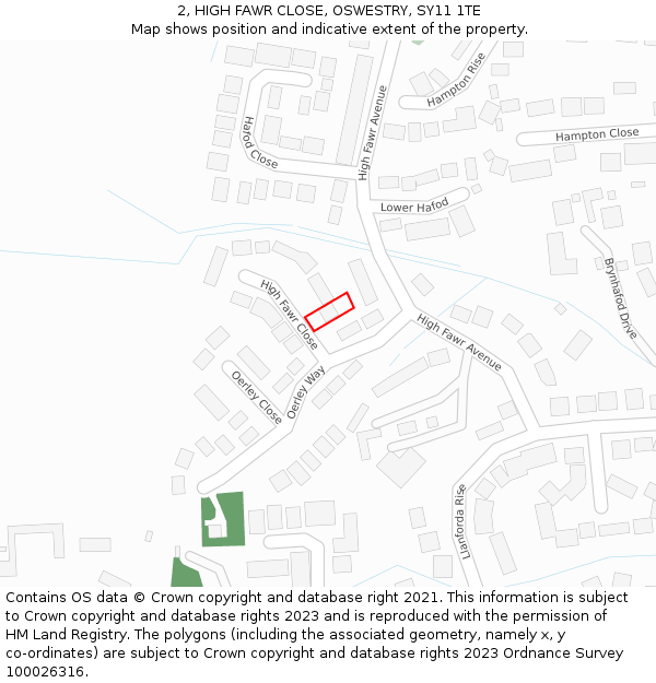 2, HIGH FAWR CLOSE, OSWESTRY, SY11 1TE: Location map and indicative extent of plot