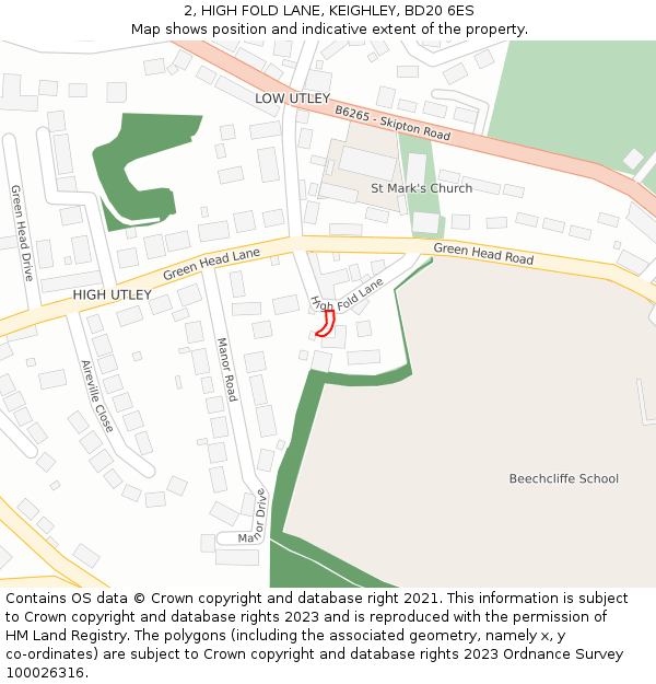 2, HIGH FOLD LANE, KEIGHLEY, BD20 6ES: Location map and indicative extent of plot